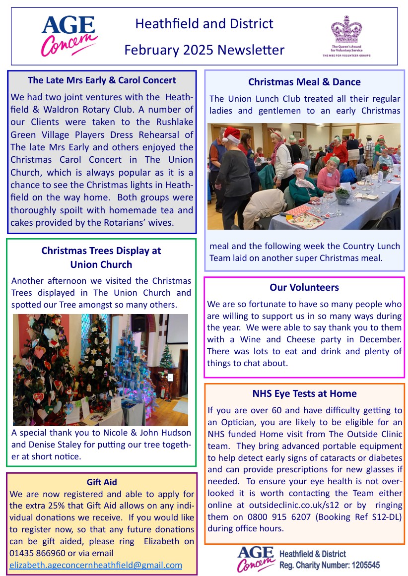 Age Concern Heathfield Newsletter Front Page Picture